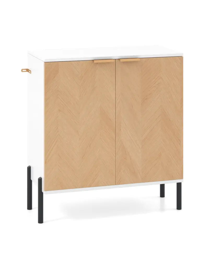 2-Door Buffet Cabinet Sideboard with Shelf and Metal Legs-White-Natural Wood - Natural & White - Sideboards Cabinets &