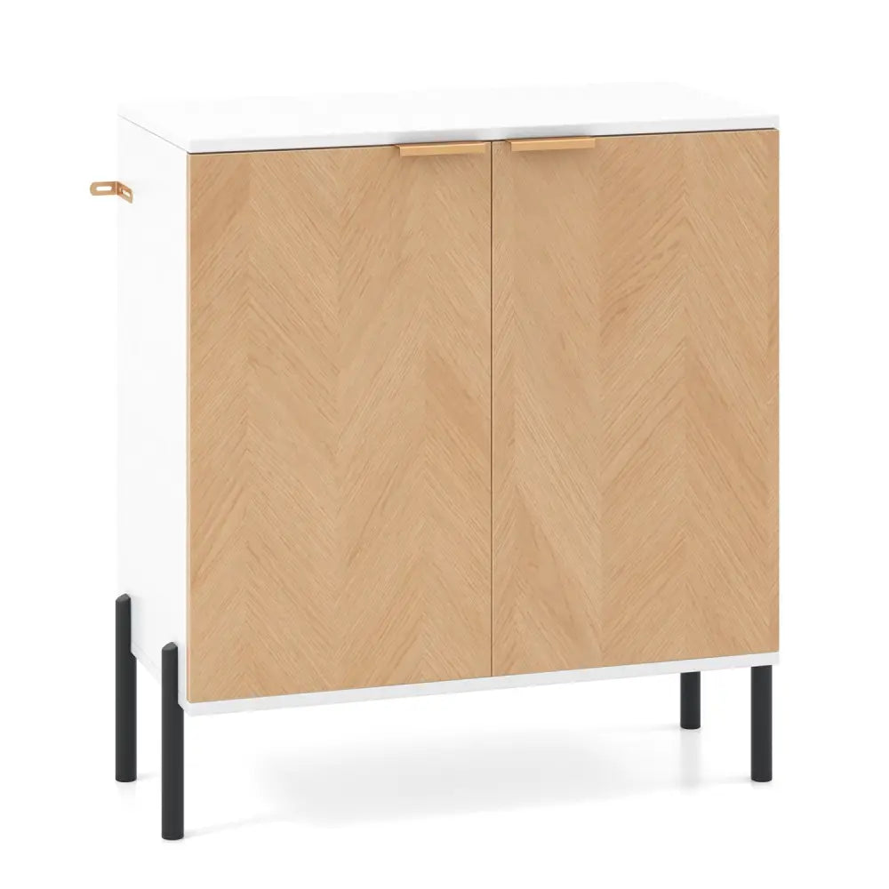 2-Door Buffet Cabinet Sideboard with Shelf and Metal Legs-White-Natural Wood - Natural & White - Sideboards Cabinets &