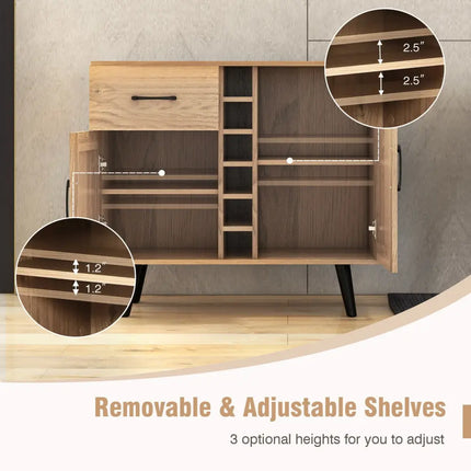 2-Door Buffet Sideboard with 6-Bottle Wine Rack Drawer - Natural - Sideboards Cabinets & Buffets