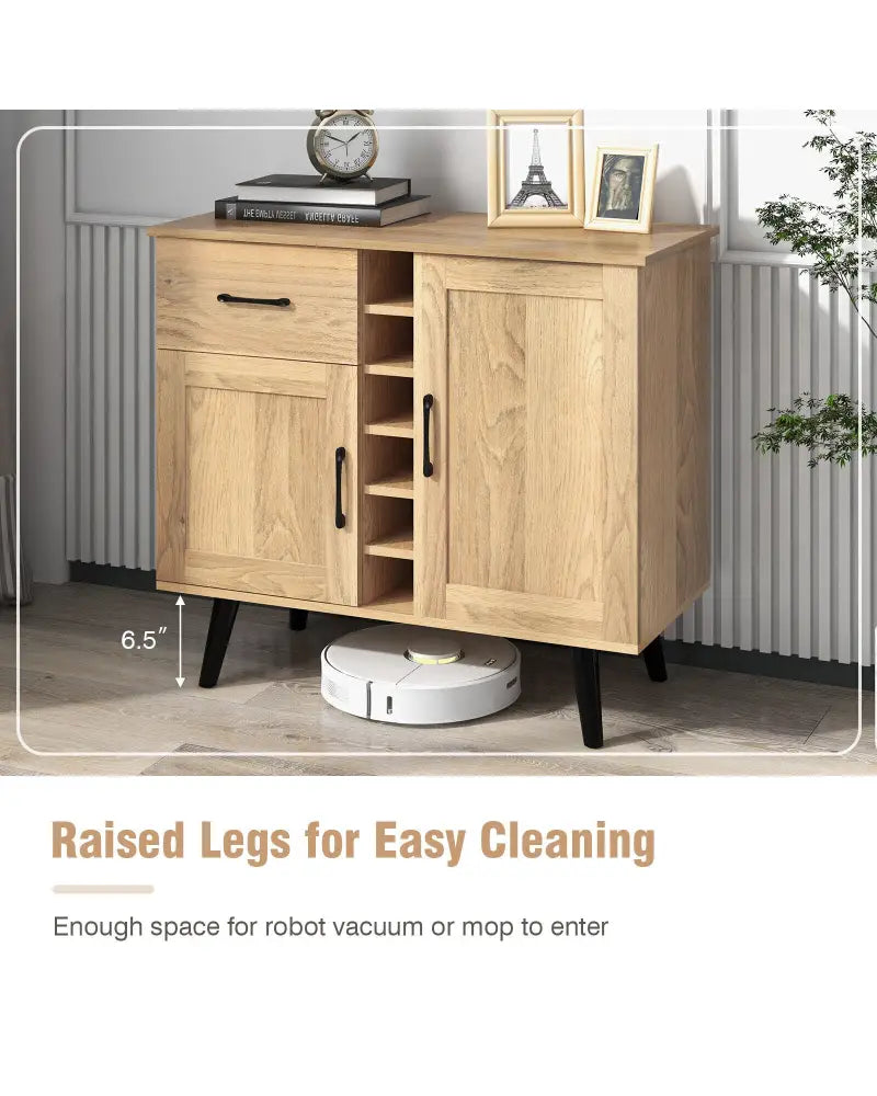 2-Door Buffet Sideboard with 6-Bottle Wine Rack Drawer - Natural - Sideboards Cabinets & Buffets