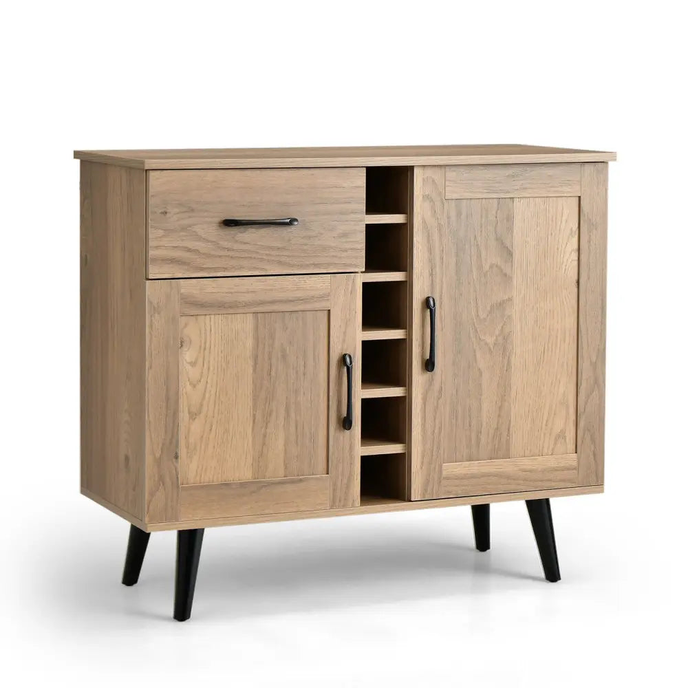 2-Door Buffet Sideboard with 6-Bottle Wine Rack Drawer - Natural - Sideboards Cabinets & Buffets
