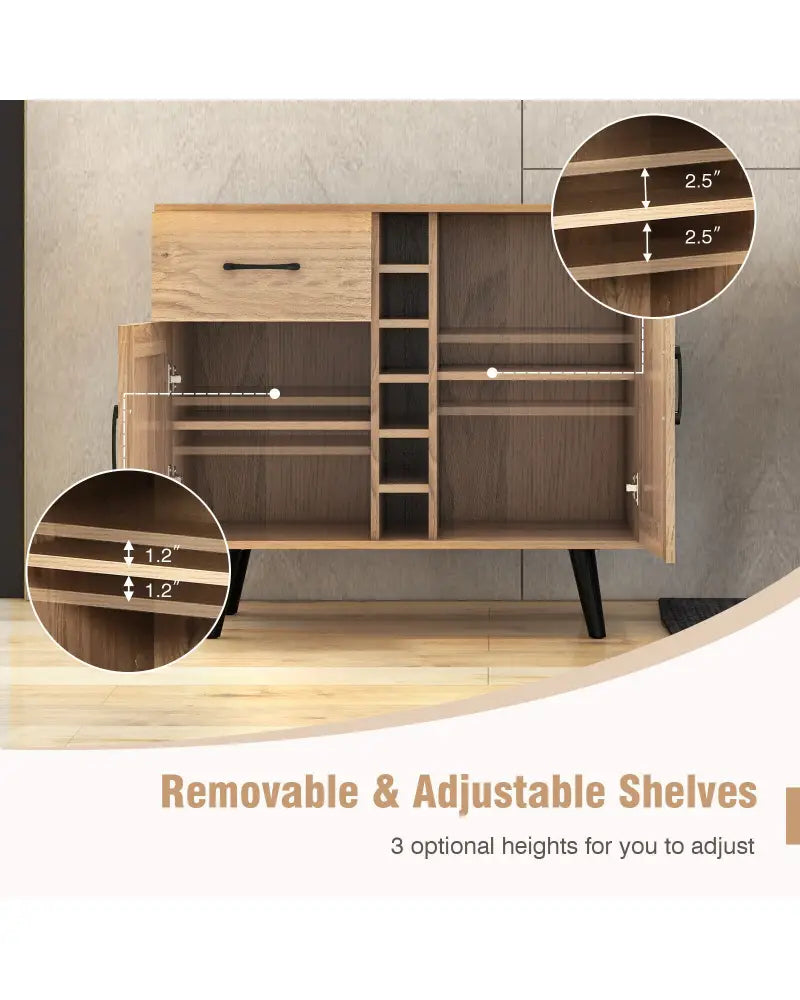 2-Door Buffet Sideboard with 6-Bottle Wine Rack Drawer - Natural - Sideboards Cabinets & Buffets