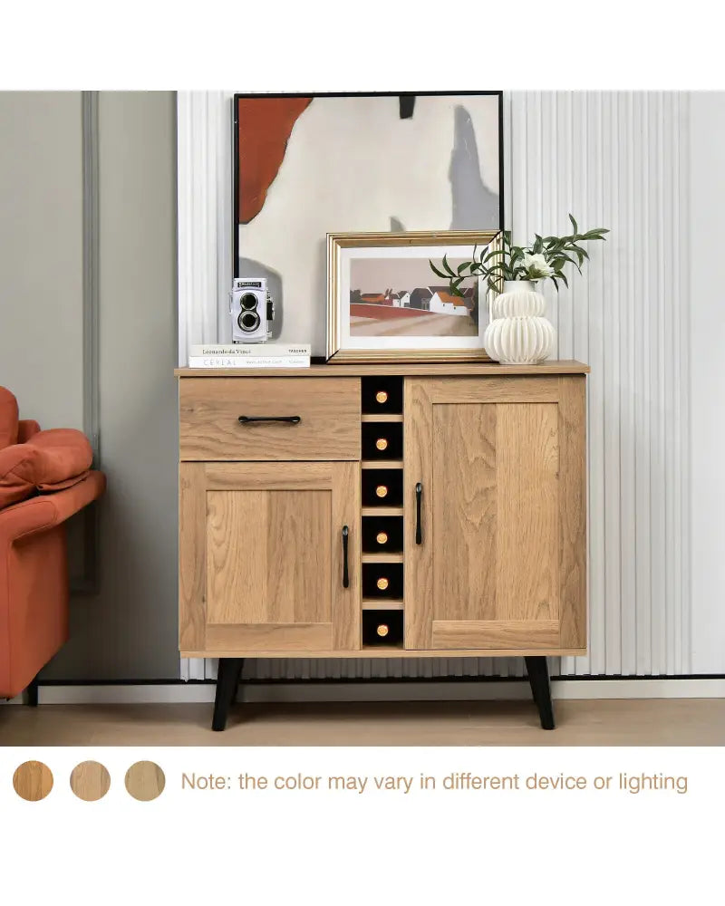 2-Door Buffet Sideboard with 6-Bottle Wine Rack Drawer - Natural - Sideboards Cabinets & Buffets