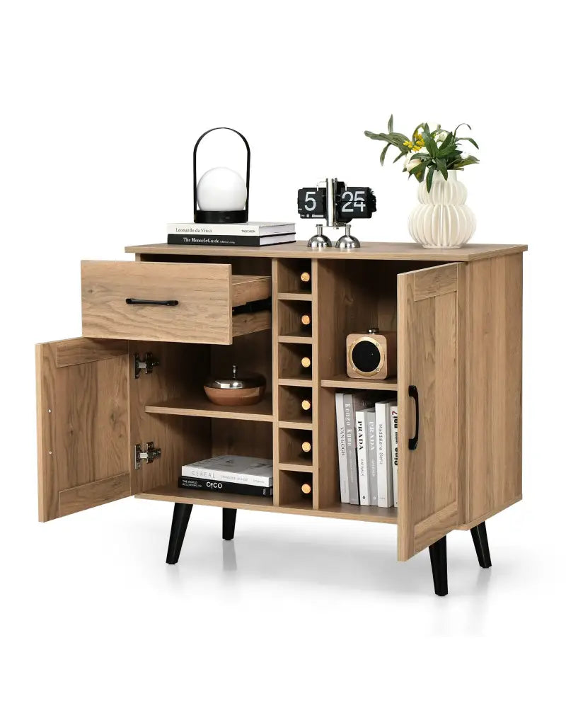 2-Door Buffet Sideboard with 6-Bottle Wine Rack Drawer - Natural - Sideboards Cabinets & Buffets
