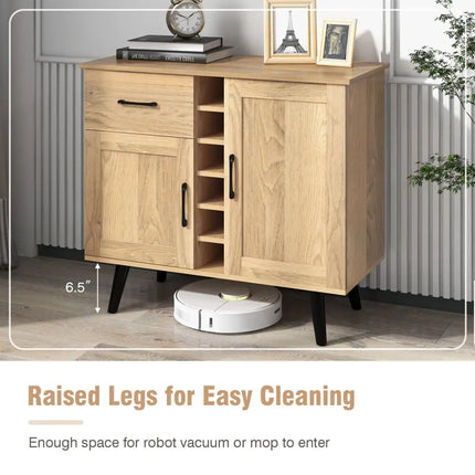 2-Door Buffet Sideboard with 6-Bottle Wine Rack Drawer - Natural - Sideboards Cabinets & Buffets