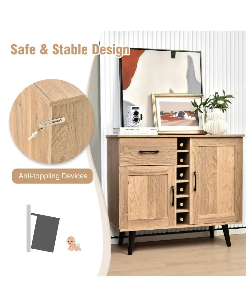 2-Door Buffet Sideboard with 6-Bottle Wine Rack Drawer - Natural - Sideboards Cabinets & Buffets