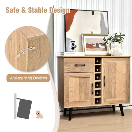 2-Door Buffet Sideboard with 6-Bottle Wine Rack Drawer - Natural - Sideboards Cabinets & Buffets