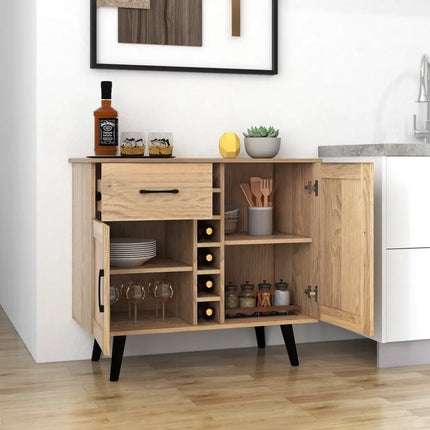 2-Door Buffet Sideboard with 6-Bottle Wine Rack Drawer - Natural - Sideboards Cabinets & Buffets