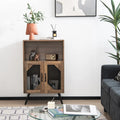 2-Door Farmhouse Kitchen Storage Bar Cabinet with Wine Rack and Glass Holder-Rustic Brown Costway