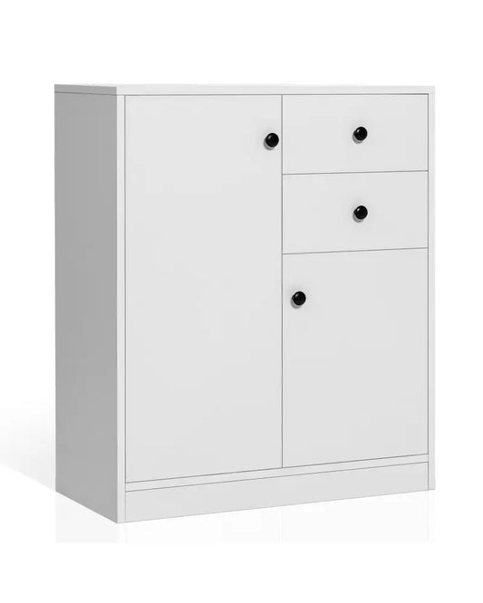 2-Door Free-standing Kitchen Sideboard with Adjustable Shelves-White - White - Cabinets & Chests