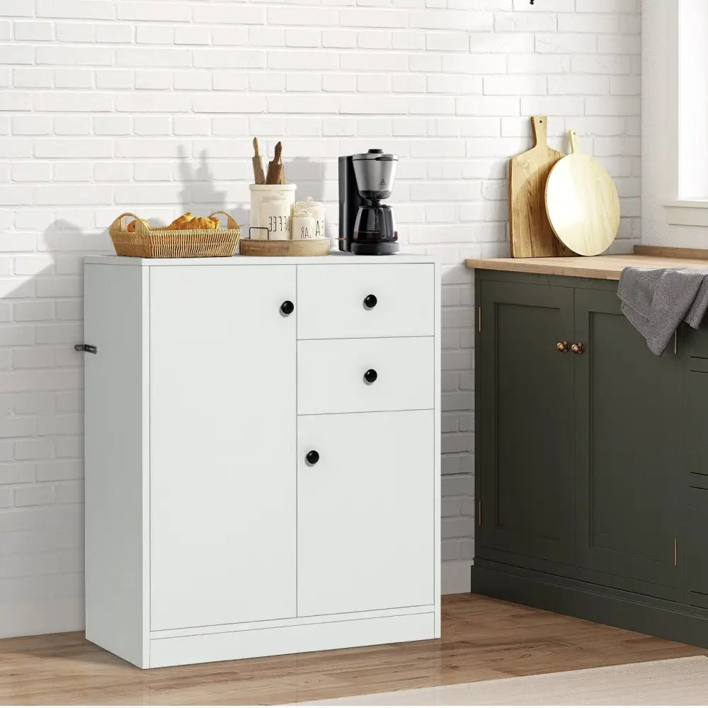 2-Door Free-standing Kitchen Sideboard with Adjustable Shelves-White - White - Cabinets & Chests
