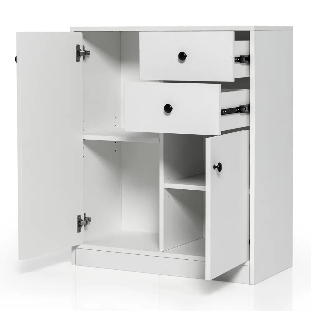 2-Door Free-standing Kitchen Sideboard with Adjustable Shelves-White - White - Cabinets & Chests