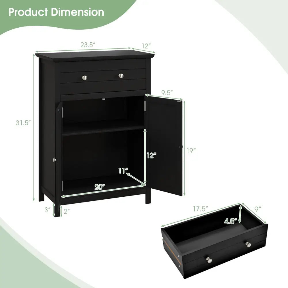2-Door Freestanding Bathroom Cabinet with Drawer and Adjustable Shelf-Black - Black - Floor Cabinets