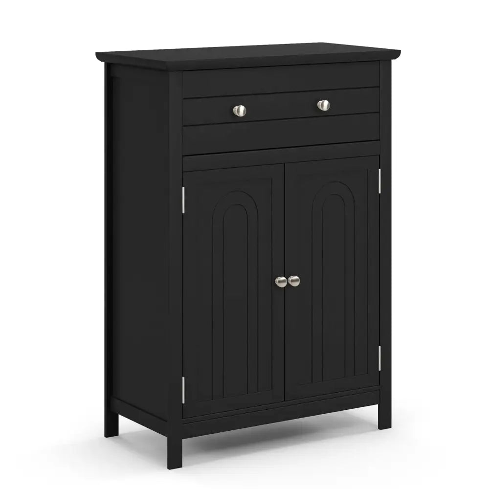 2-Door Freestanding Bathroom Cabinet with Drawer and Adjustable Shelf-Black - Black - Floor Cabinets