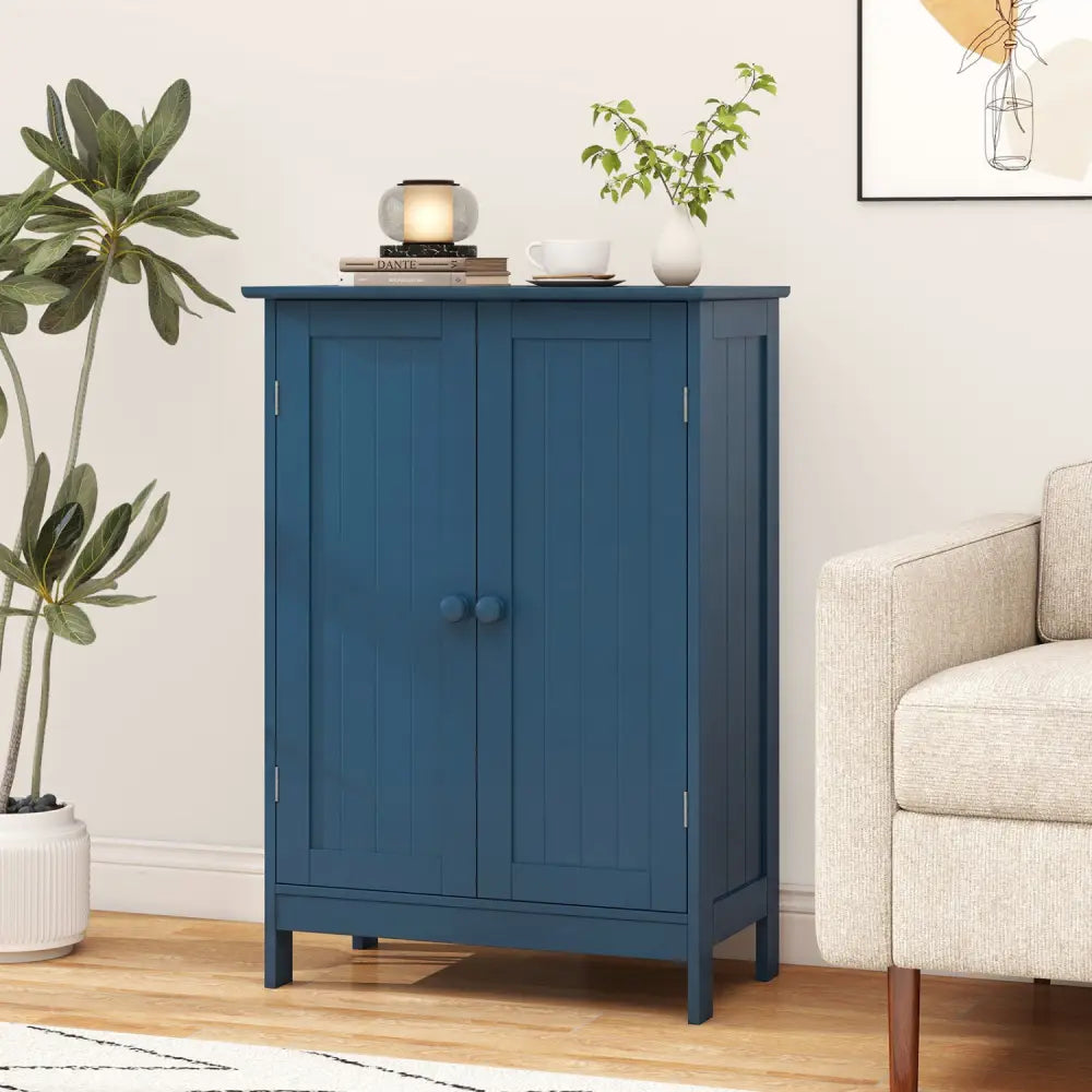 2-Door Freestanding Wooden Bathroom Cabinet with Adjustable Shelf-Green - Blue - Floor Cabinets