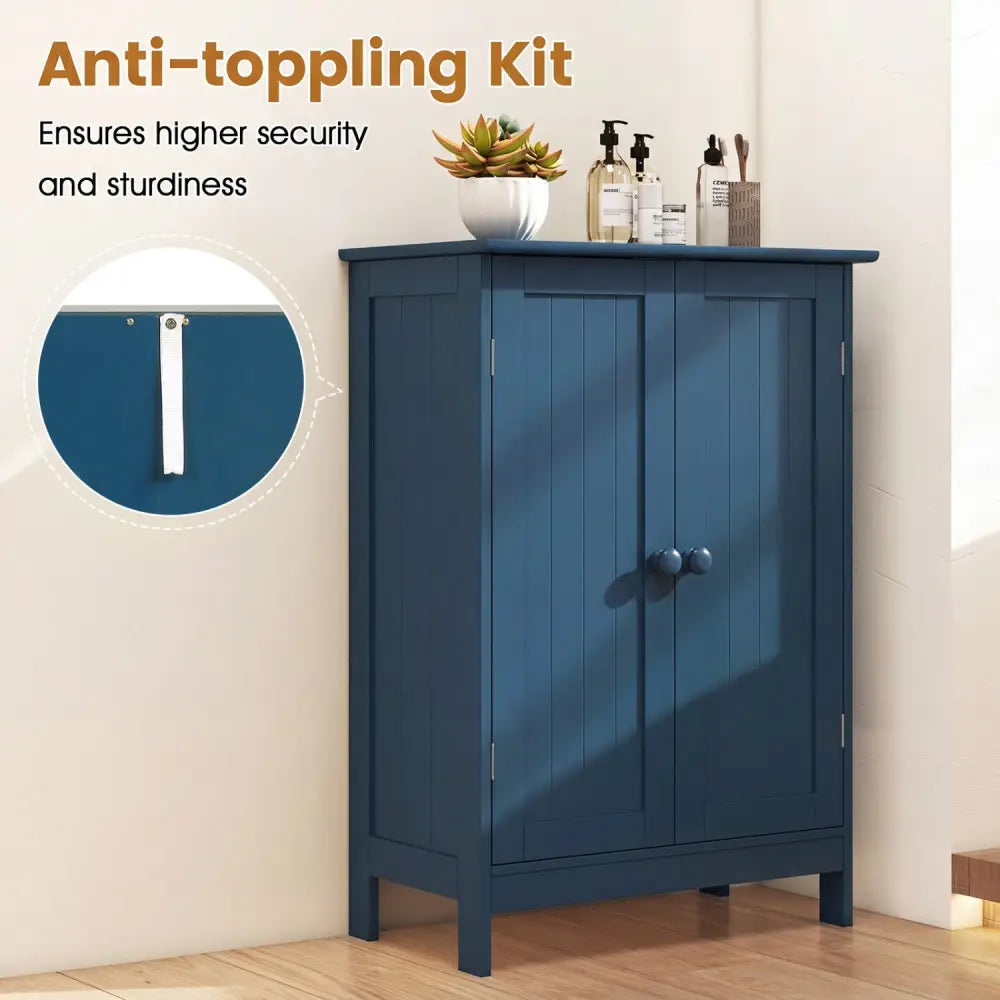 2-Door Freestanding Wooden Bathroom Cabinet with Adjustable Shelf-Green - Blue - Floor Cabinets