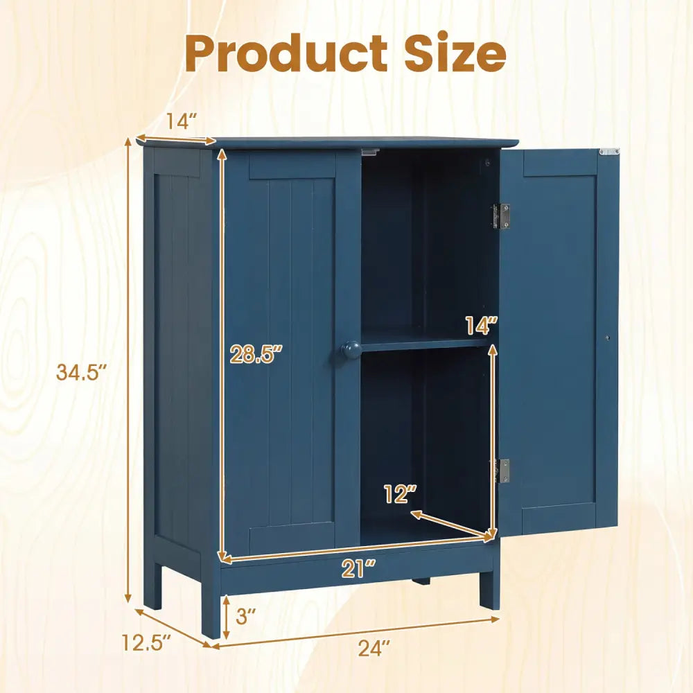 2-Door Freestanding Wooden Bathroom Cabinet with Adjustable Shelf-Green - Blue - Floor Cabinets