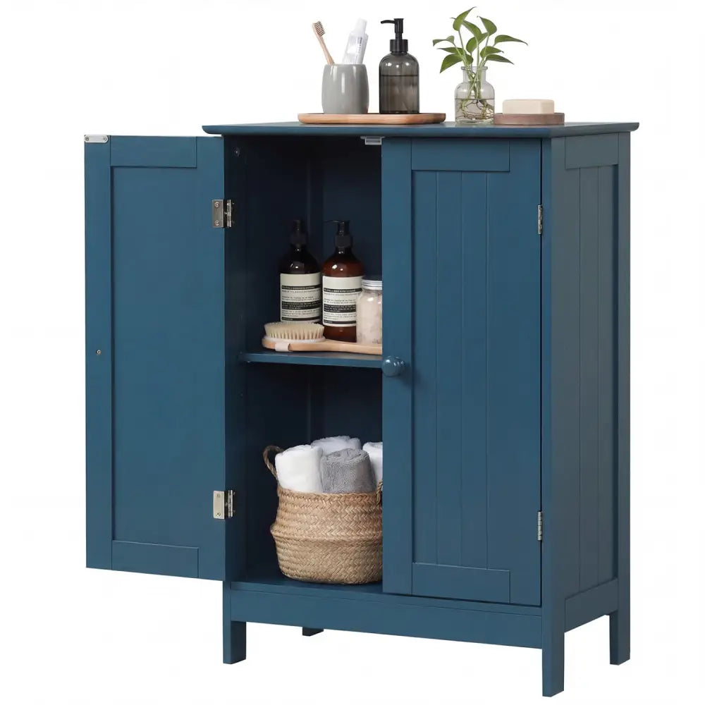 2-Door Freestanding Wooden Bathroom Cabinet with Adjustable Shelf-Green - Blue - Floor Cabinets
