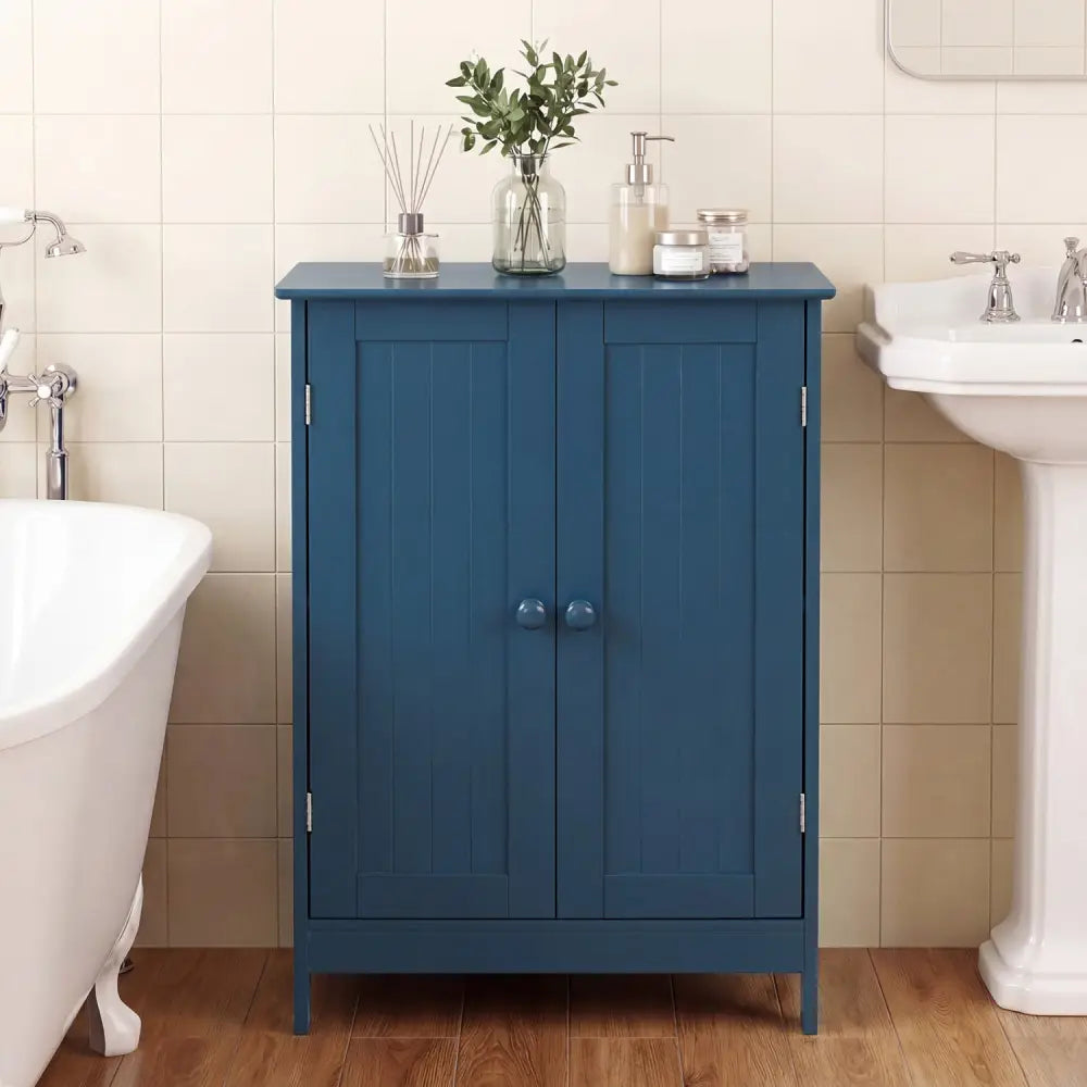 2-Door Freestanding Wooden Bathroom Cabinet with Adjustable Shelf-Green - Blue - Floor Cabinets