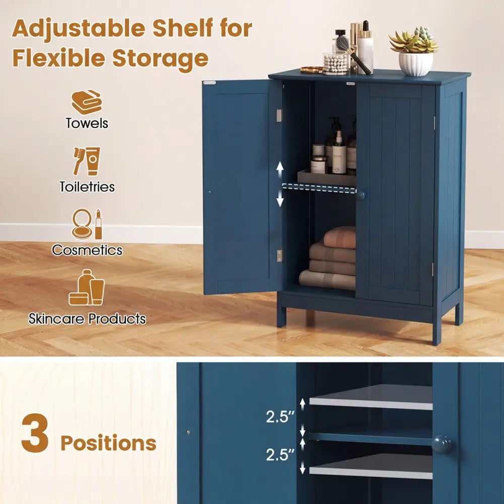 2-Door Freestanding Wooden Bathroom Cabinet with Adjustable Shelf-Green - Blue - Floor Cabinets