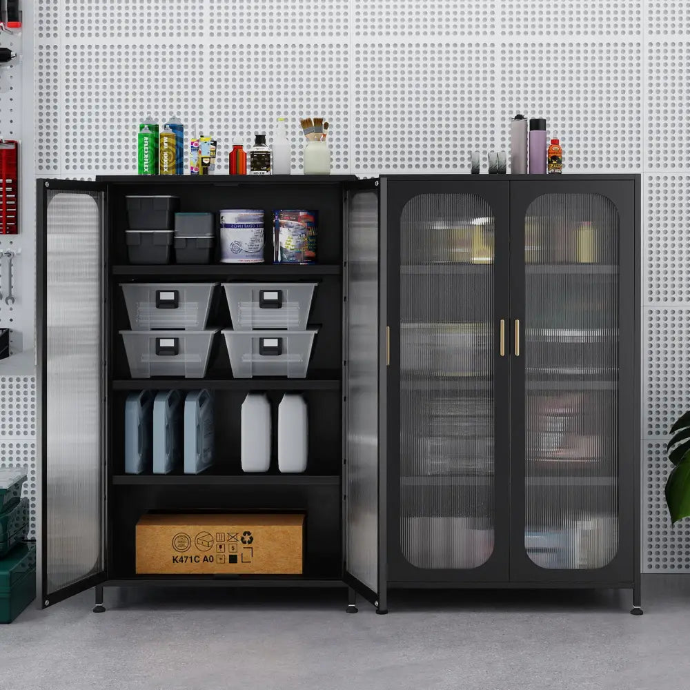 2-Door Metal Storage Cabinet 5-Tier with Adjustable Shelves-Black - Black - Sideboards Cabinets & Buffets