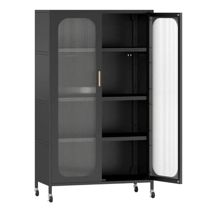 2-Door Metal Storage Cabinet 5-Tier with Adjustable Shelves-Black - Black - Sideboards Cabinets & Buffets