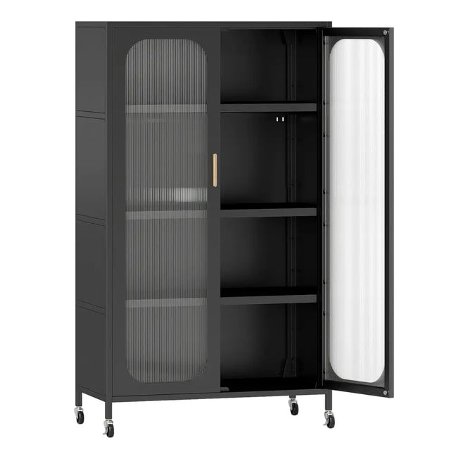 2-Door Metal Storage Cabinet 5-Tier with Adjustable Shelves-Black - Black - Sideboards Cabinets & Buffets