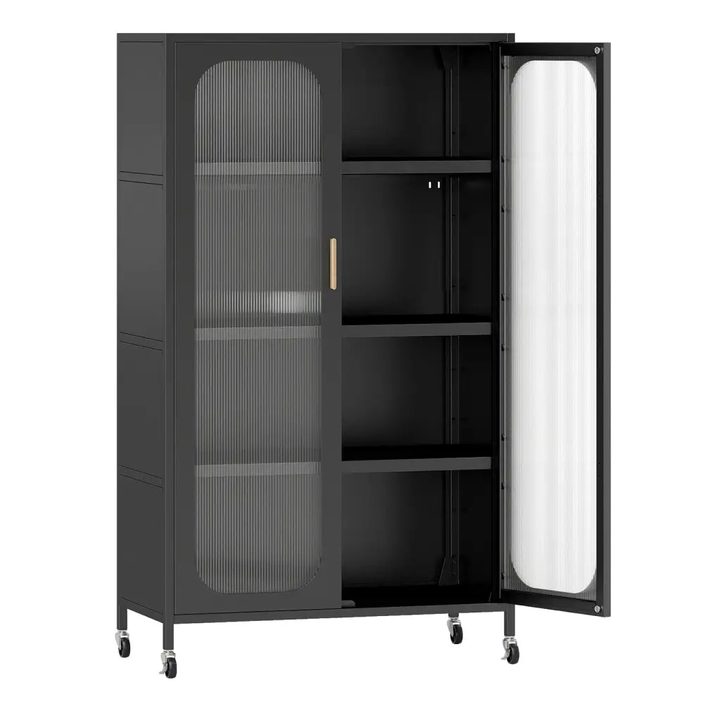 2-Door Metal Storage Cabinet 5-Tier with Adjustable Shelves-Black - Black - Sideboards Cabinets & Buffets