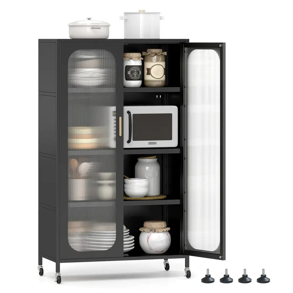 2-Door Metal Storage Cabinet 5-Tier with Adjustable Shelves-Black - Black - Sideboards Cabinets & Buffets