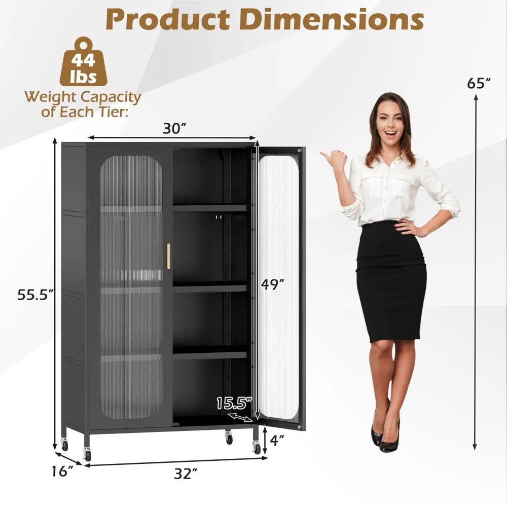 2-Door Metal Storage Cabinet 5-Tier with Adjustable Shelves-Black - Black - Sideboards Cabinets & Buffets