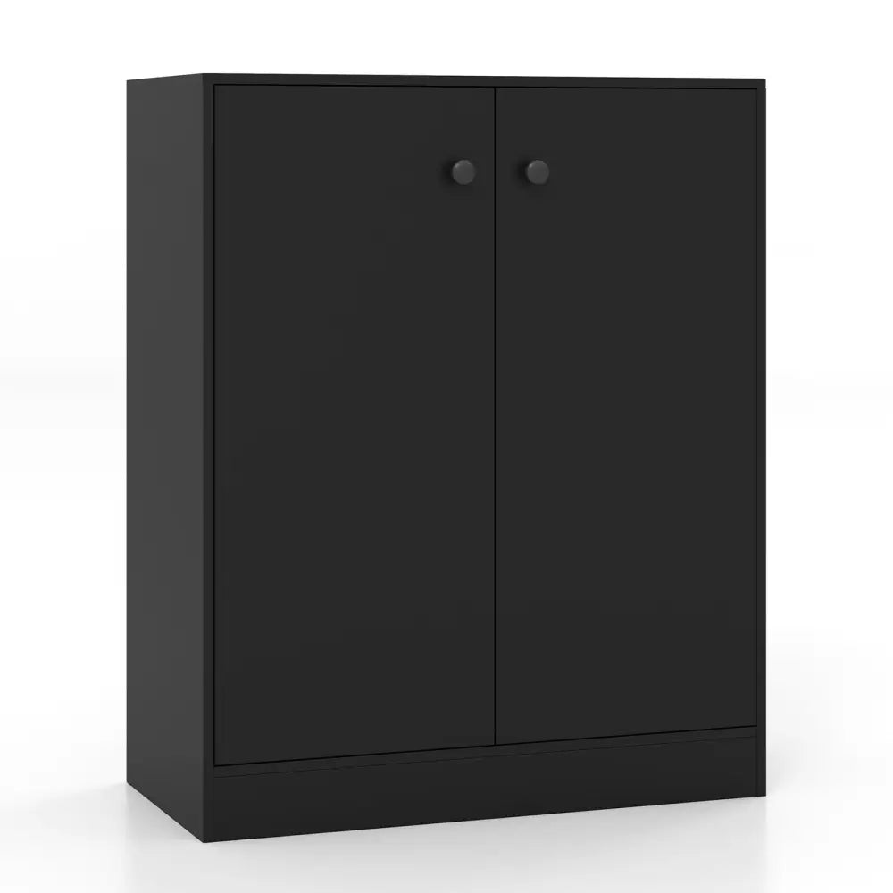 2-Door Modern Floor Storage Cabinet with 3-Tier Shelf-Black - Black - Cabinets & Chests