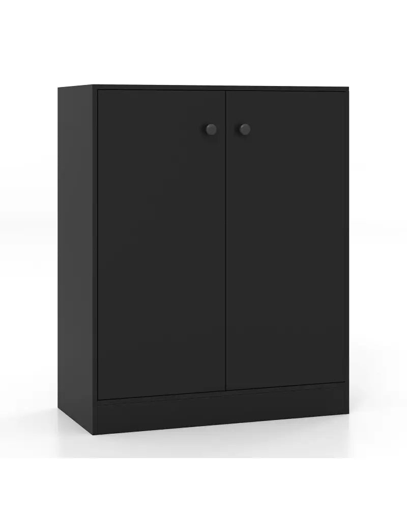 2-Door Modern Floor Storage Cabinet with 3-Tier Shelf-Black - Black - Cabinets & Chests