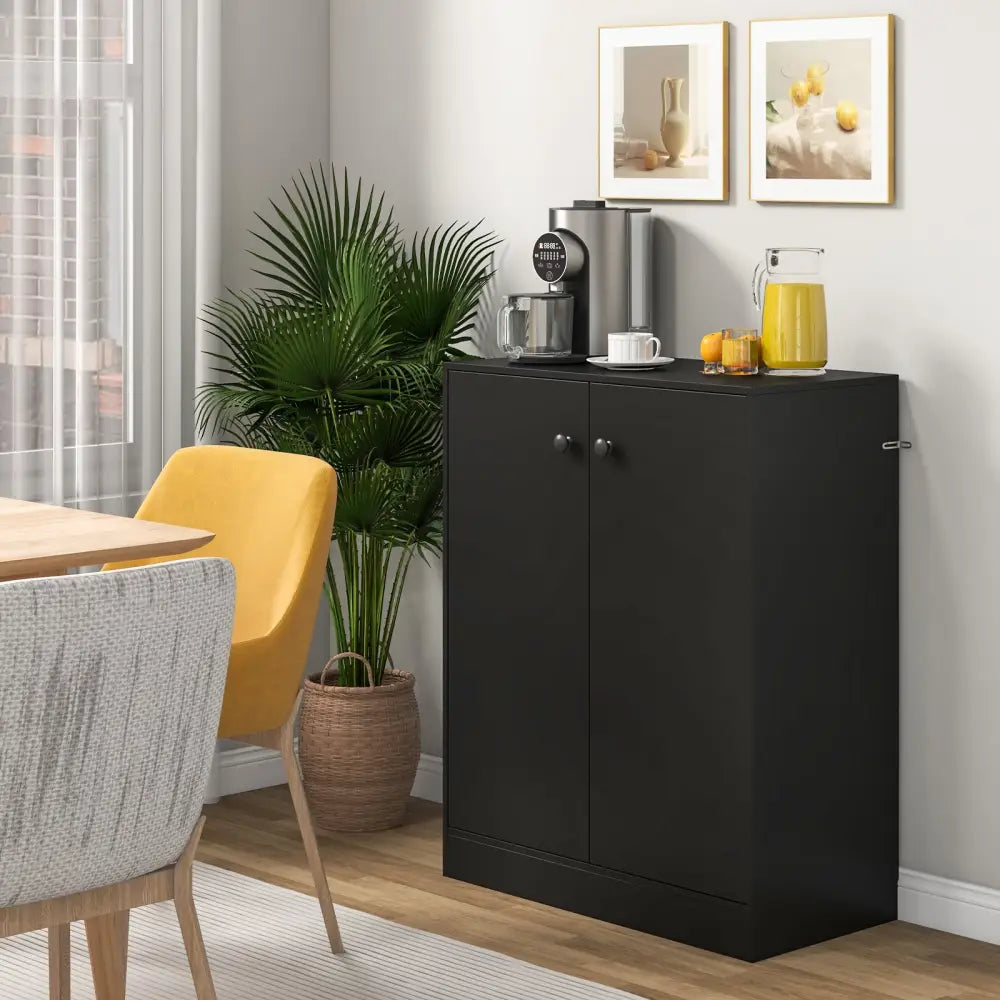2-Door Modern Floor Storage Cabinet with 3-Tier Shelf-Black - Black - Cabinets & Chests