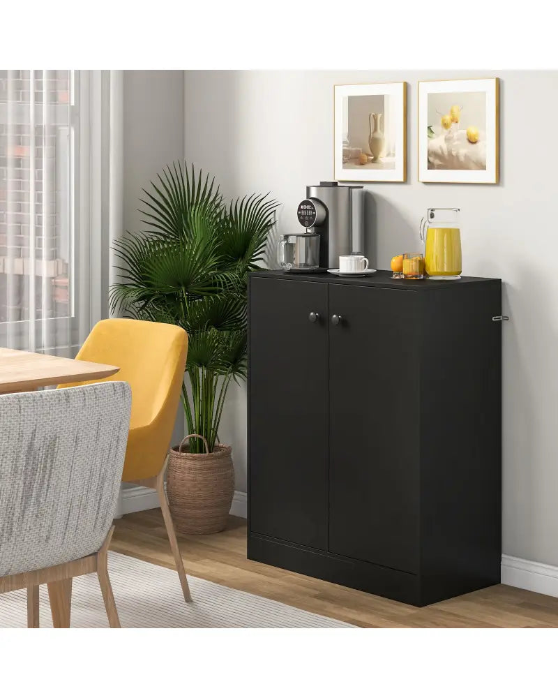 2-Door Modern Floor Storage Cabinet with 3-Tier Shelf-Black - Black - Cabinets & Chests
