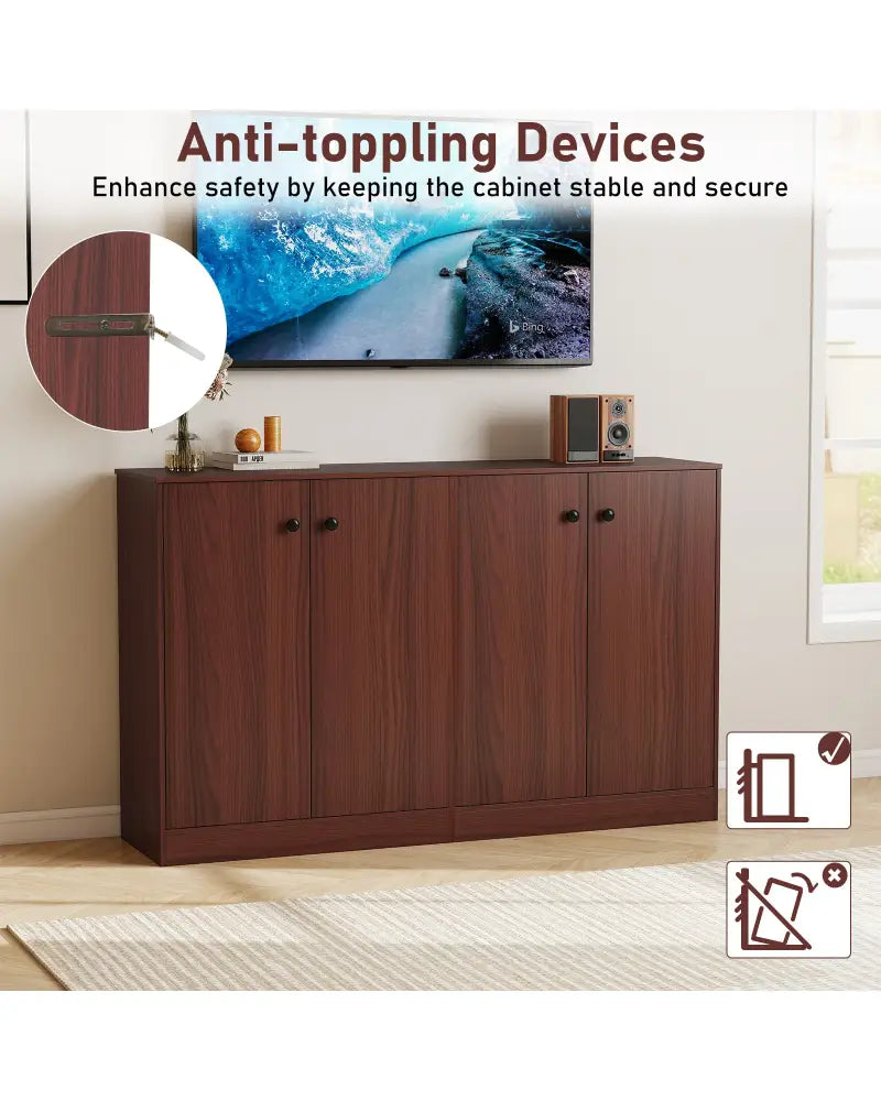 2-Door Modern Floor Storage Cabinet with 3-Tier Shelf-Brown - Brown - Cabinets & Chests