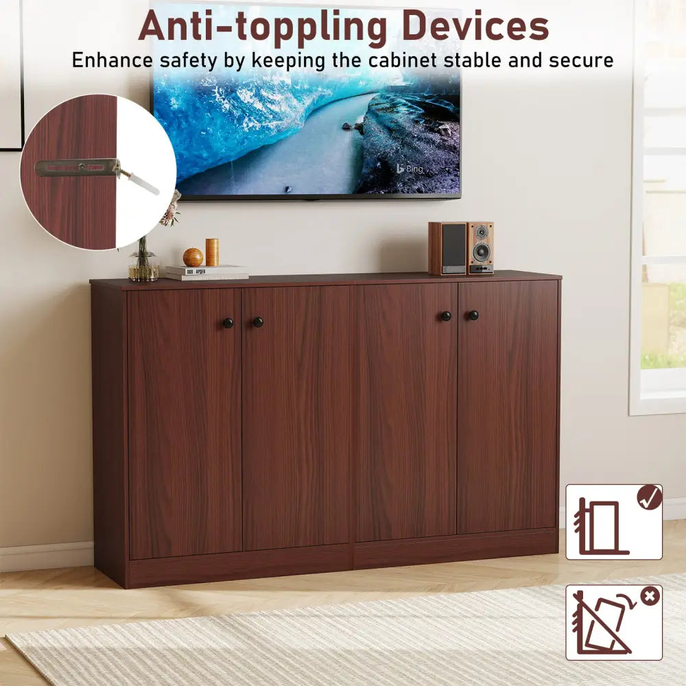 2-Door Modern Floor Storage Cabinet with 3-Tier Shelf-Brown - Brown - Cabinets & Chests