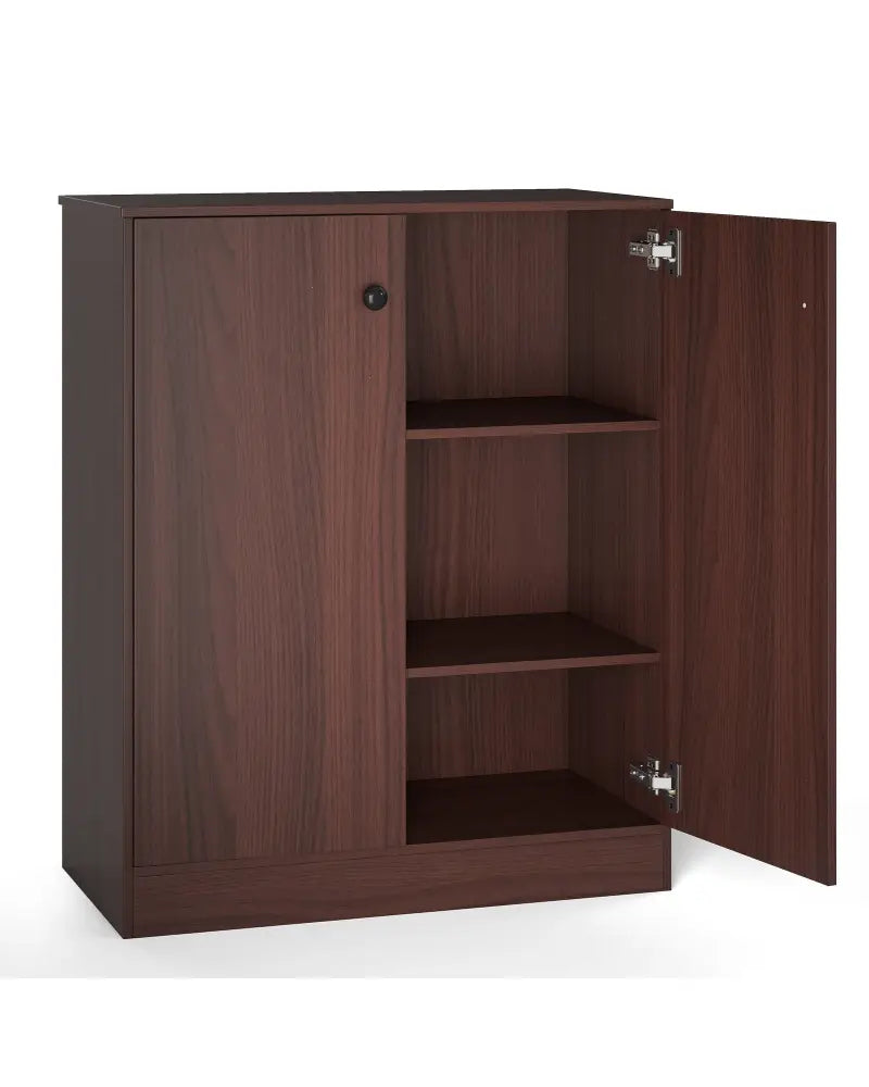 2-Door Modern Floor Storage Cabinet with 3-Tier Shelf-Brown - Brown - Cabinets & Chests