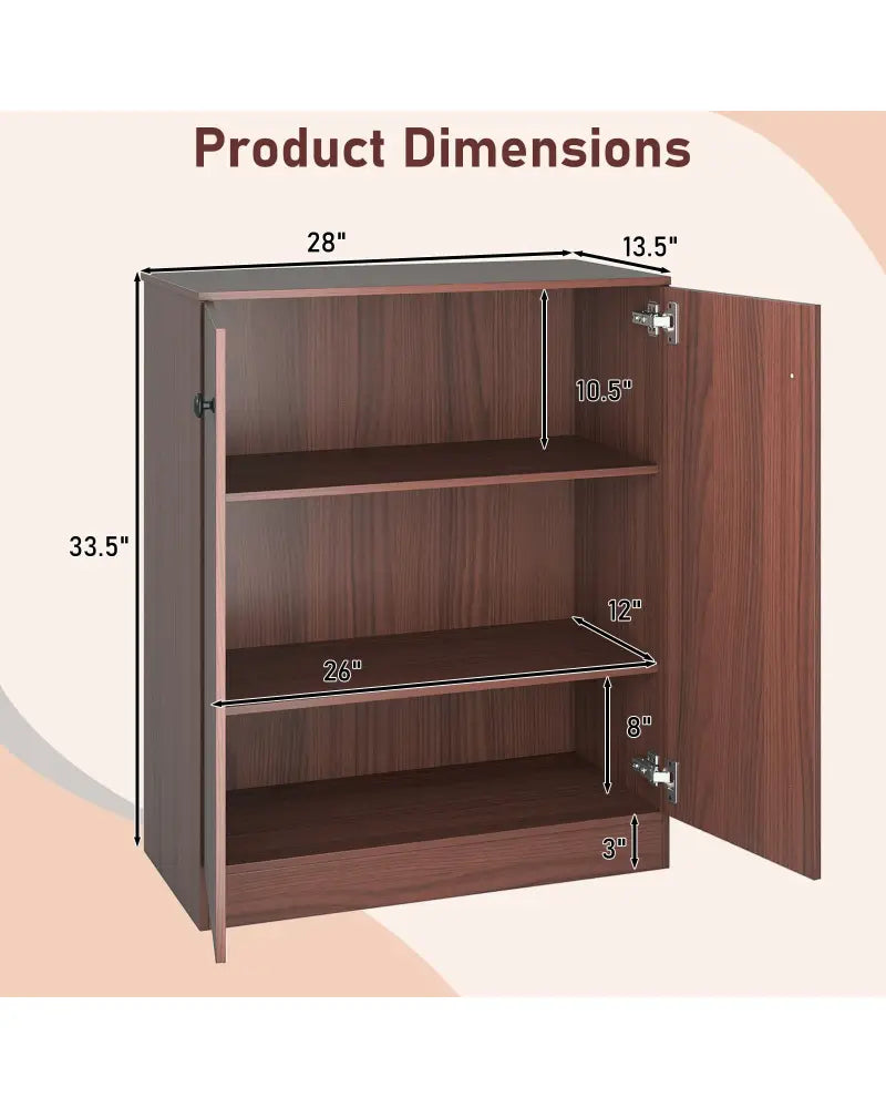 2-Door Modern Floor Storage Cabinet with 3-Tier Shelf-Brown - Brown - Cabinets & Chests