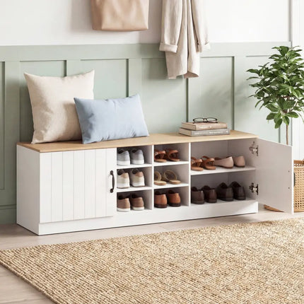 2-Door Shoe Bench Storage Cabinet with Adjustable Shelves-Natural - Natural - Shoe Racks & Storage Benches