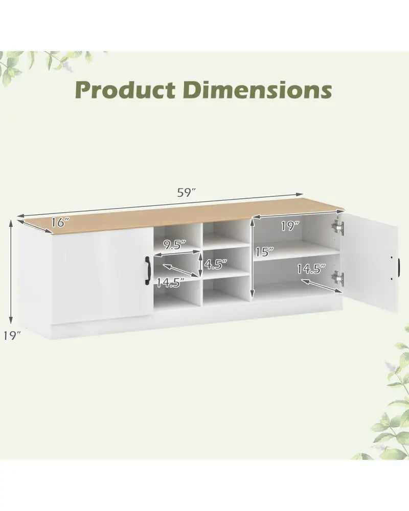 2-Door Shoe Bench Storage Cabinet with Adjustable Shelves-Natural - Natural - Shoe Racks & Storage Benches