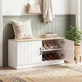 2-Door Shoe Bench Shoe Storage Cabinet with Adjustable Shelves-Natural - Natural - Shoe Racks & Storage Benches
