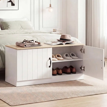 2-Door Shoe Bench Shoe Storage Cabinet with Adjustable Shelves-Natural - Natural - Shoe Racks & Storage Benches