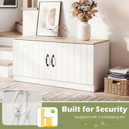 2-Door Shoe Bench Shoe Storage Cabinet with Adjustable Shelves-Natural - Natural - Shoe Racks & Storage Benches