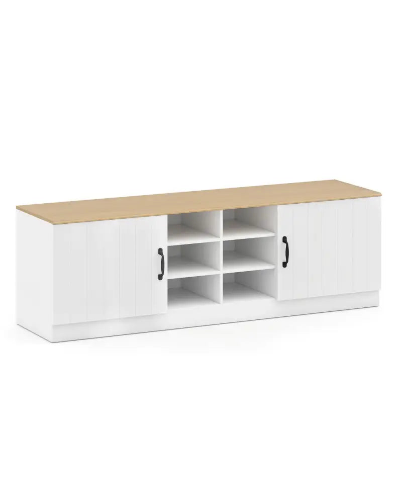 2-Door Shoe Bench Storage Cabinet with Adjustable Shelves-Natural - Natural - Shoe Racks & Storage Benches