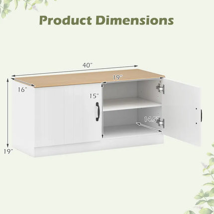 2-Door Shoe Bench Shoe Storage Cabinet with Adjustable Shelves-Natural - Natural - Shoe Racks & Storage Benches