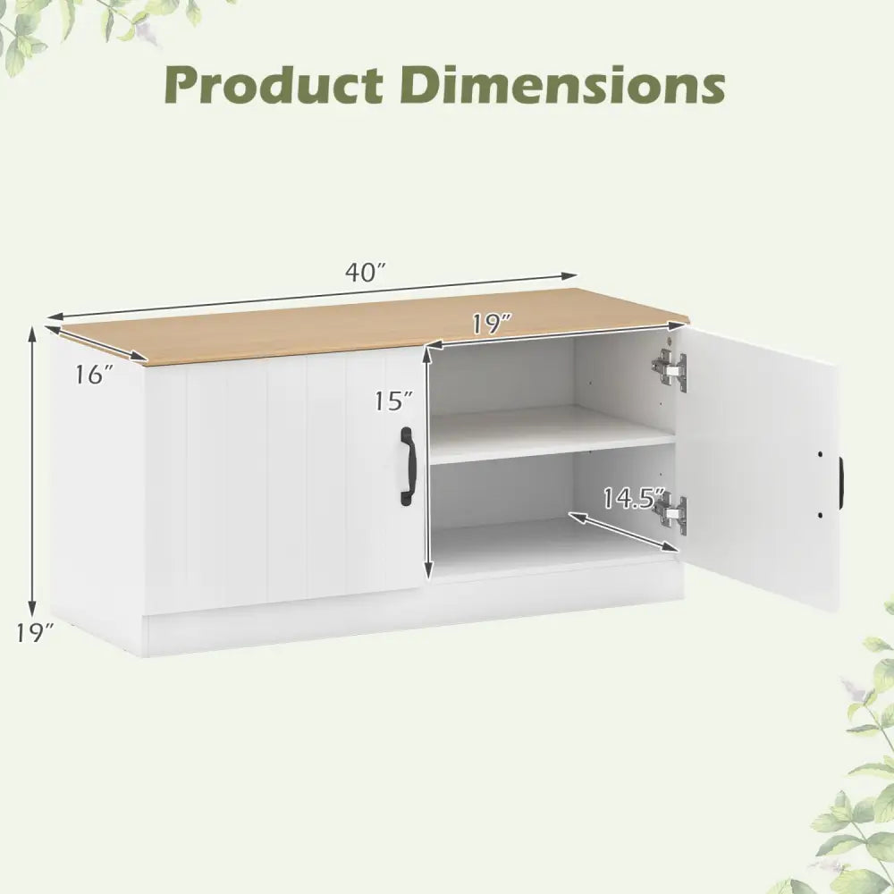 2-Door Shoe Bench Shoe Storage Cabinet with Adjustable Shelves-Natural - Natural - Shoe Racks & Storage Benches