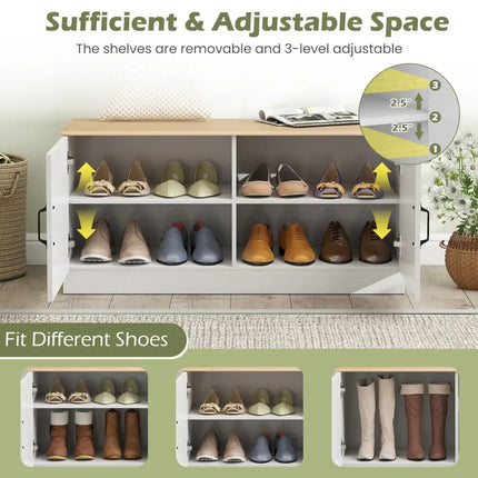 2-Door Shoe Bench Shoe Storage Cabinet with Adjustable Shelves-Natural - Natural - Shoe Racks & Storage Benches