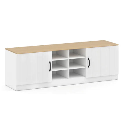 2-Door Shoe Bench Storage Cabinet with Adjustable Shelves-Natural - Natural - Shoe Racks & Storage Benches