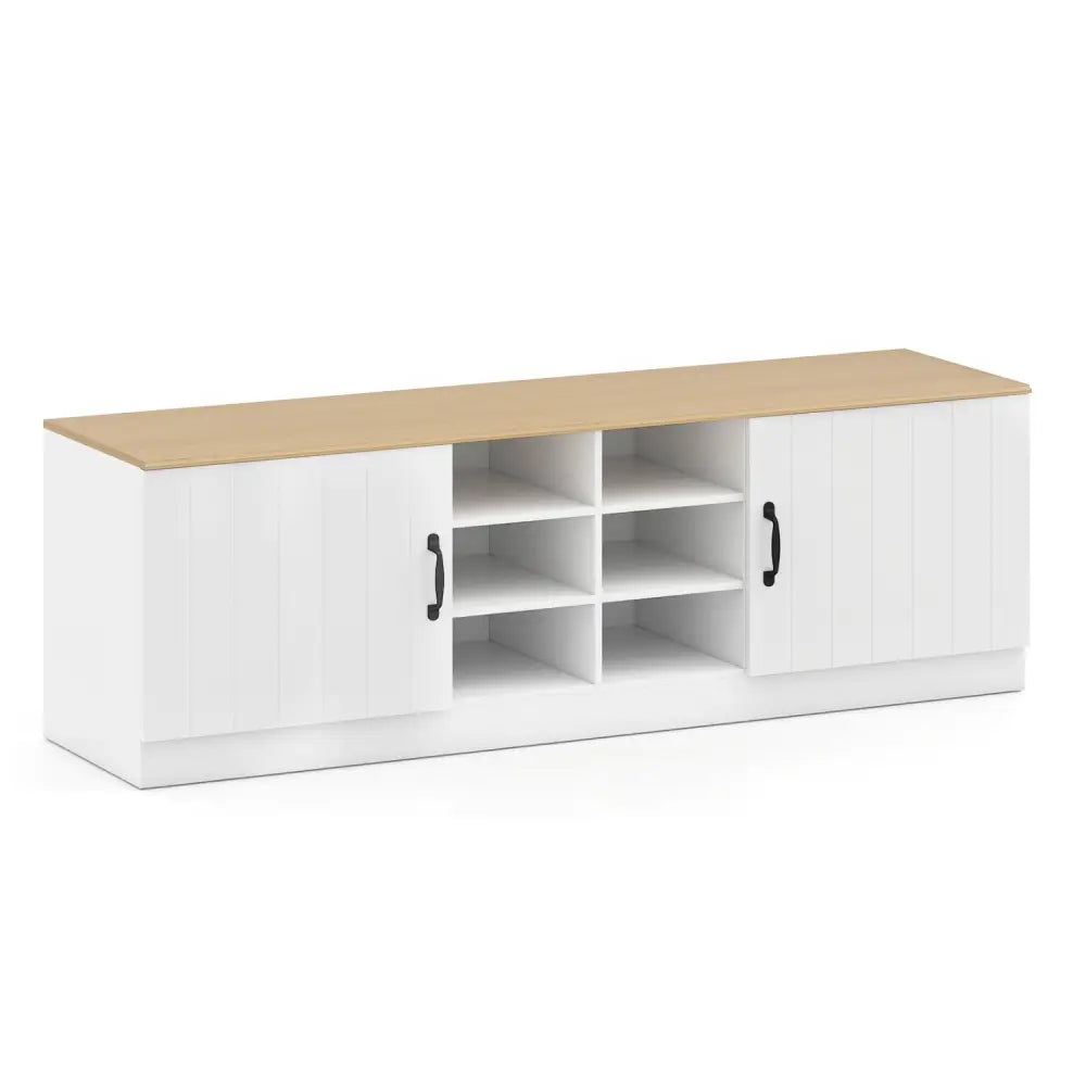 2-Door Shoe Bench Storage Cabinet with Adjustable Shelves-Natural - Natural - Shoe Racks & Storage Benches