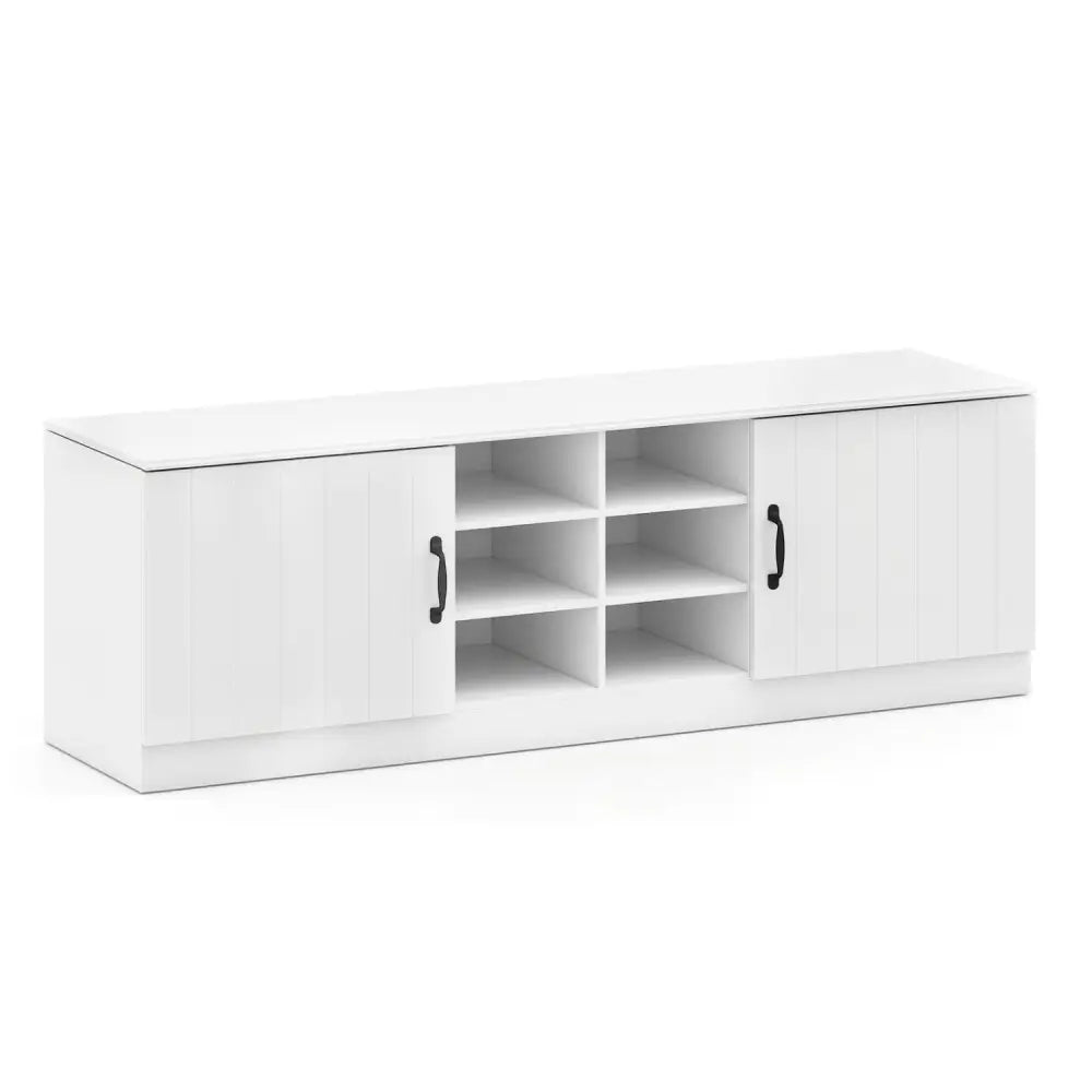 2-Door Shoe Bench Storage Cabinet with Adjustable Shelves-White - White - Shoe Racks & Storage Benches